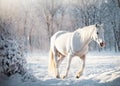 Beautiful white horse in a snowy park cute outdoors elegance winter
