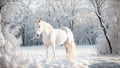 Beautiful white horse in a snowy park cute outdoors look December animal mammal elegance