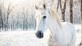 Beautiful white horse in a snowy park cute outdoors elegance