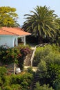 Beautiful white house in the mediterranean garden(Greece). Royalty Free Stock Photo