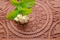 Beautiful White Jasmine Flowers with Wood Background