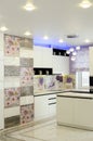 Beautiful white kitchen, modern interior. Vertical photography Royalty Free Stock Photo