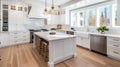 Beautiful white kitchen in new luxury home. Generative Ai Royalty Free Stock Photo