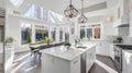 Beautiful white kitchen in new luxury home. Generative Ai Royalty Free Stock Photo