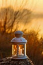 Beautiful white lantern on the rock