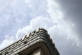 Beautiful white large cumulus scenic clouds over a residential apartment high-rise building Royalty Free Stock Photo