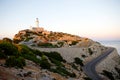 Beautiful white Lighthouse at Cape Formentor in the Coast of North Mallorca, Spain. Balearic Islands . Artistic sunrise