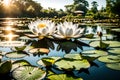 Beautiful white lotus flower in the lake and lotus flower plants, pure white lotus flower