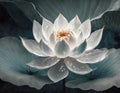 White lotus flower on a lily pads with a lilypad background