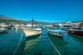 Beautiful white boats and yachts moored in old port in Budva, Montenegro Water, sailing. Royalty Free Stock Photo