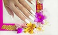 Beautiful white manicure. Royalty Free Stock Photo