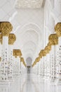 Beautiful white muslim church interior, passageway Royalty Free Stock Photo