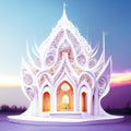 Beautiful white pagoda in the evening at Wat Rong Khun, Chiang Rai, Thailand generative AI