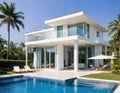 beautiful white residential villa with modern architecture and swimming pool