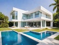 beautiful white residential villa with modern architecture and swimming pool