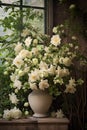 Beautiful white roses in an elegant vase art illustration Royalty Free Stock Photo