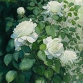 Beautiful white roses garden. Spring flower background, white rores bush Royalty Free Stock Photo