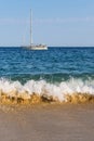 A Beautiful White Sailing Yacht on Waves Royalty Free Stock Photo