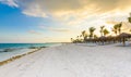 Beautiful white sand beach in Akumal, Mexico - paradise bay Beach in Quintana Roo - caribbean coast - sunset at Riviera Maya