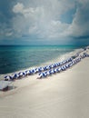 Beautiful Navarre, Florida, Beach Lined with Beach Umbrellas. Copy Space. Royalty Free Stock Photo