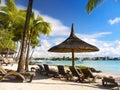 White Sandy Beach Palms, Tropical Island Mauritius Royalty Free Stock Photo