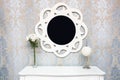 Beautiful white set of bureau and round mirror frame