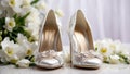 Beautiful white shoes the bride, flowers accessories elegance style event engagement