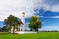 Beautiful white St. Coloman pilgrimage church, located near famous Neuschwanstein castle, Germany. Royalty Free Stock Photo