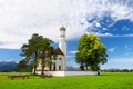 Beautiful white St. Coloman pilgrimage church, located near famous Neuschwanstein castle, Germany. Royalty Free Stock Photo