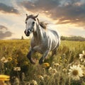 White Horse Running Through a Field