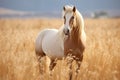 Beautiful white stallion with long mane running in the field Royalty Free Stock Photo