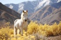 Beautiful white stallion with long mane running in the field Royalty Free Stock Photo