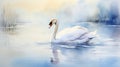 Beautiful white swan swimming in the lake. Digital painting. Generative AI Royalty Free Stock Photo