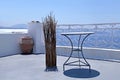Beautiful white terrace overlooking sea in Oia, Santorini, Cycla Royalty Free Stock Photo