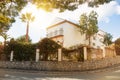 Beautiful white typical mediterranean spanish house with high st Royalty Free Stock Photo