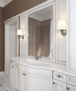 Beautiful white vanity, contemporary classic styled clean white bathroom