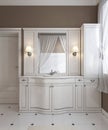 Beautiful white vanity, contemporary classic styled clean white bathroom