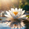 Beautiful white water lily with dew drops on the water surface Royalty Free Stock Photo