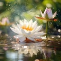 Beautiful white water lily with dew drops on the water surface Royalty Free Stock Photo