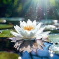 Beautiful white water lily with dew drops on the water surface Royalty Free Stock Photo
