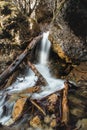 Beautiful white waterfalls in a rocky environment known as Janosikove diery, Lesser Fatra, Slovakia. stream of water finds its way