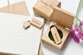 Beautiful white wedding photobook and Usb flash drive in Handmade wooden box. wedding concept