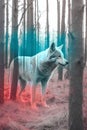 Beautiful white wolf in the forest at sunset. 3D rendering Royalty Free Stock Photo