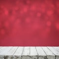 Beautiful white wooden texture table on red bokeh