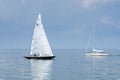 Beautiful white yacht sailing at IJsselmeer bay. Netherlands