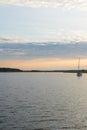 white yacht in river, forest and blue sky Royalty Free Stock Photo