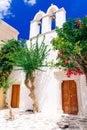 Beautiful whitewashed street in Paros island Royalty Free Stock Photo