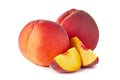 Beautiful whole peaches and two slices on white Royalty Free Stock Photo