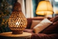 Beautiful wicker lamp with lighting decoration in a room