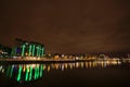 Wide angle evening view of River Liffey with buildings and landmarks and light reflection in water, Dublin, Ireland Royalty Free Stock Photo